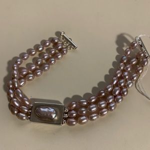 3 strands lavender freshwater pearl bracelet, link
